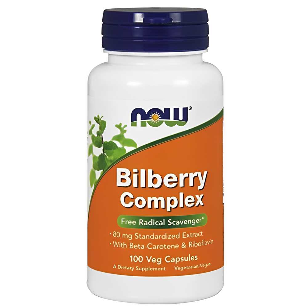 Now Foods Bilberry Complex – 80mg Standardized Extract – with Beta-Carotene &amp; Riboflavin – 100 Veg Capsules