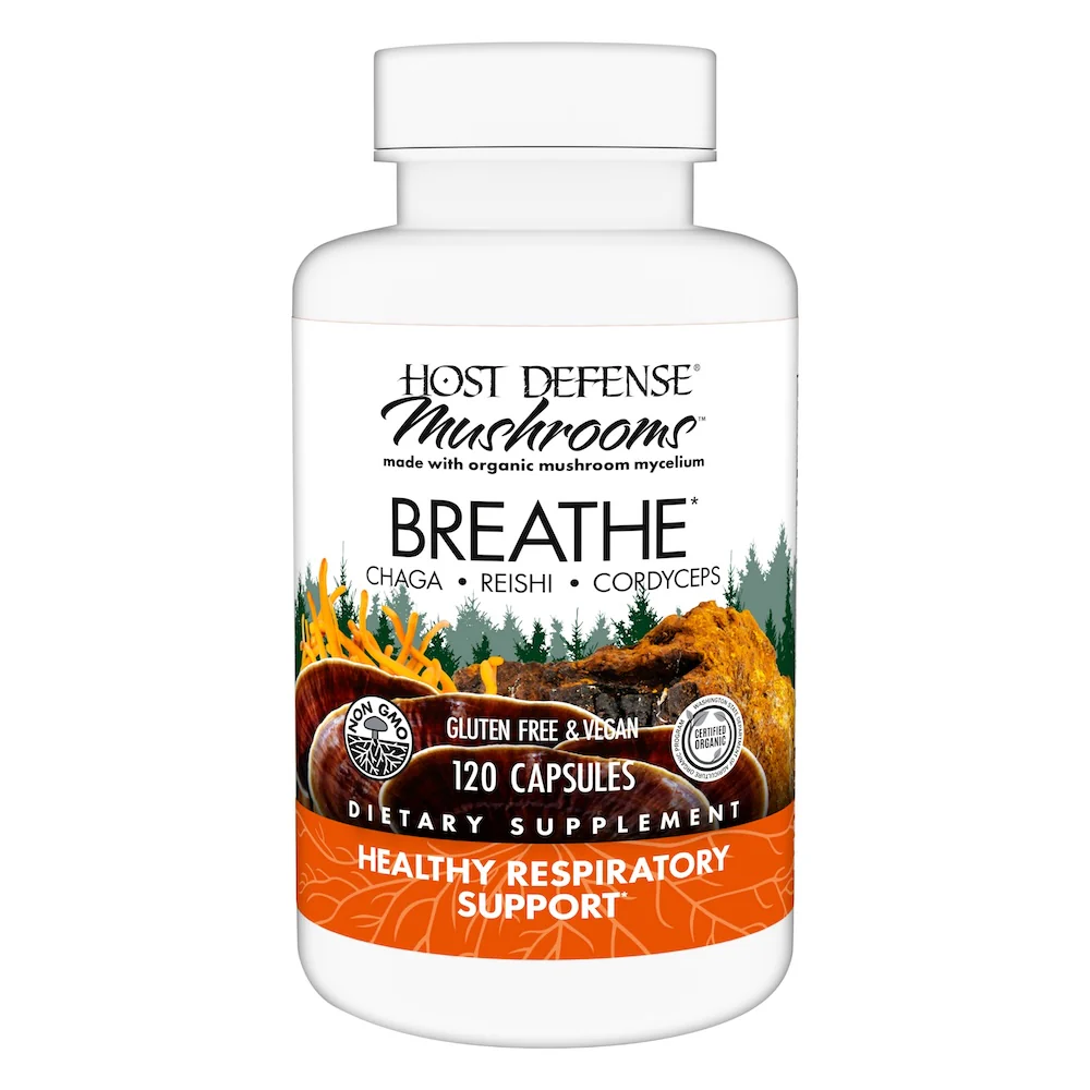 Host Defense Breathe Capsules - Cordyceps, Reishi &amp; Chaga Mushroom Supplement for Respiratory Support