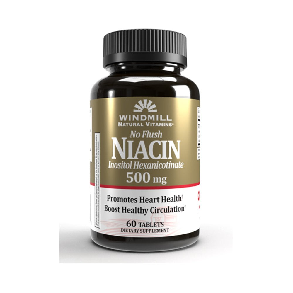 Windmill Natural Vitamins No Flush Niacin – 500mg Inositol Hexanicotinate | Heart Health &amp; Circulation Support | 60 Tablets