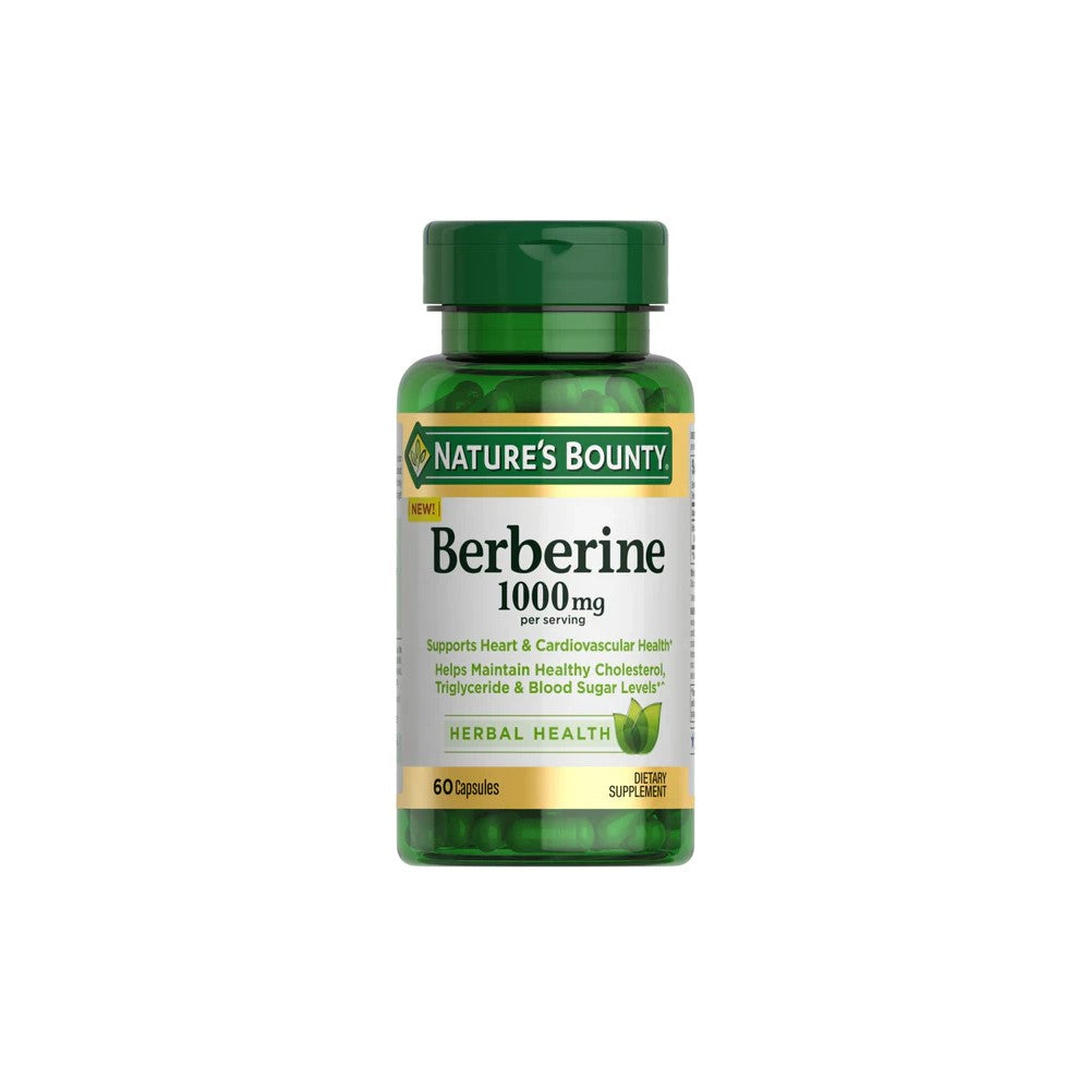 Nature's Bounty Berberine 1000mg - Supports Heart Health, Cholesterol &amp; Blood Sugar Levels - 60 Herbal Capsules