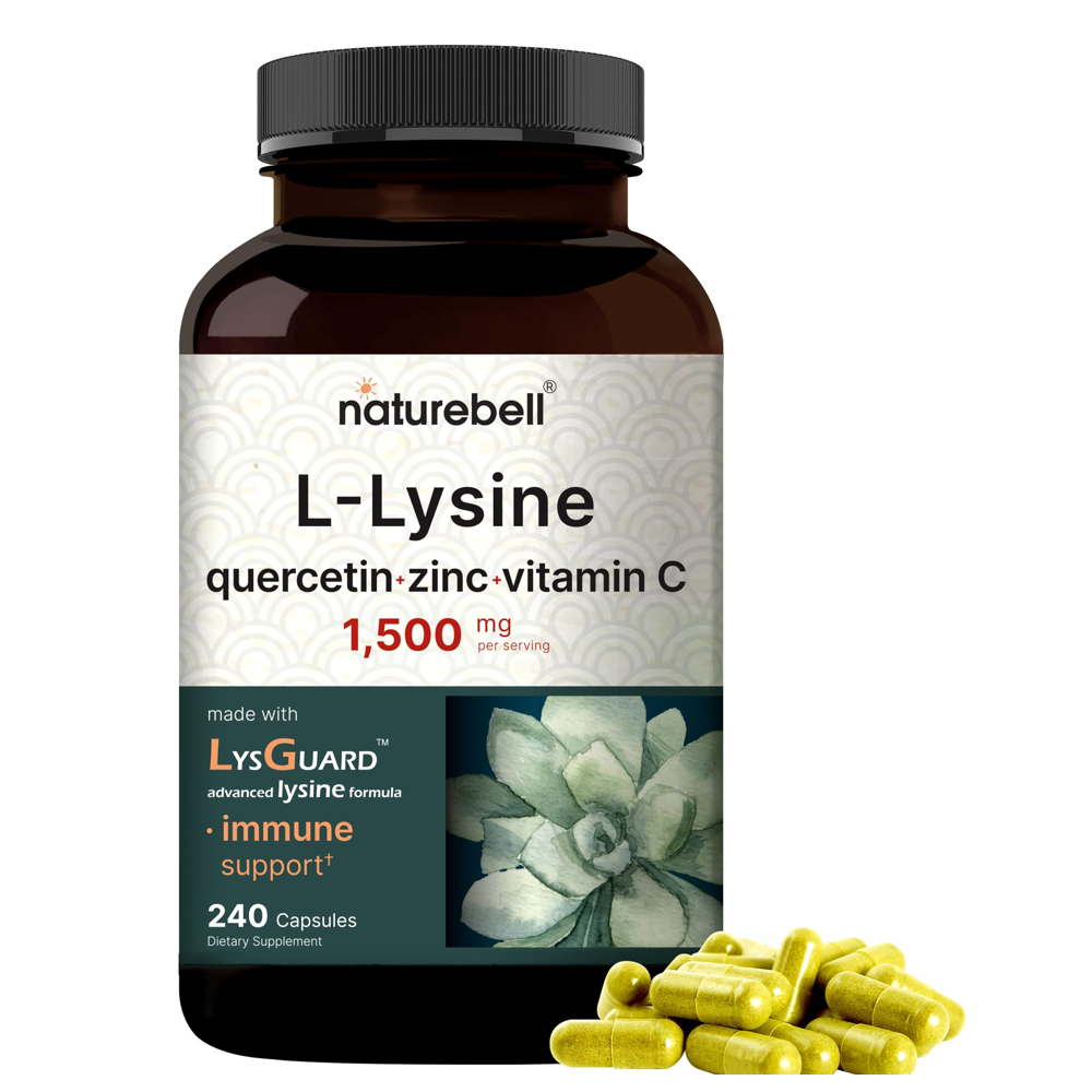 Naturebell L-Lysine 1500MG with Quercetin, Zinc &amp; Vitamin C – Immune Support – 240 Capsules