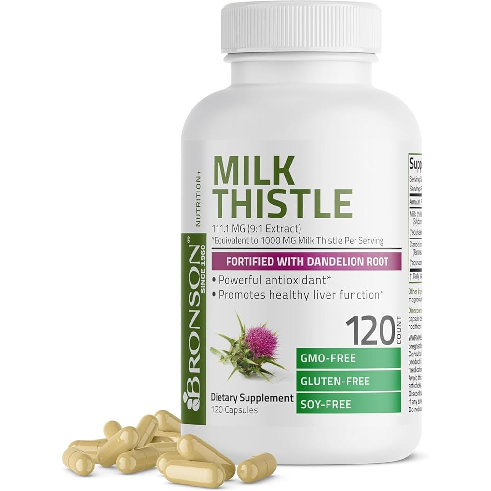 Bronson Milk Thistle 1000MG with Dandelion Root - Liver Support &amp; Antioxidant - 120 Capsules