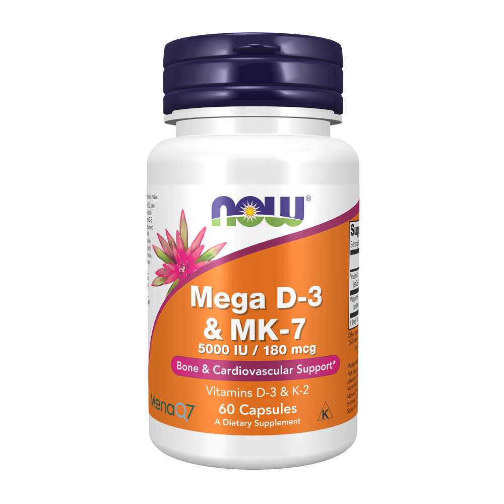 Now Foods Mega D-3 &amp; Mk-7 – 5000 Iu Vitamin D3 + 180 Mcg Mk7 – 60 Capsules