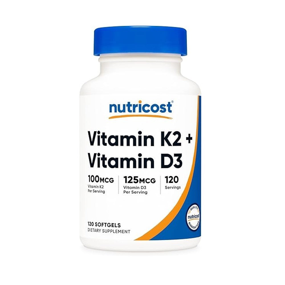 Nutricost Vitamin K2 + Vitamin D3 100mcg &amp; 125mcg – Supports Bone &amp; Immune Health Dietary Supplement | 120 Softgels