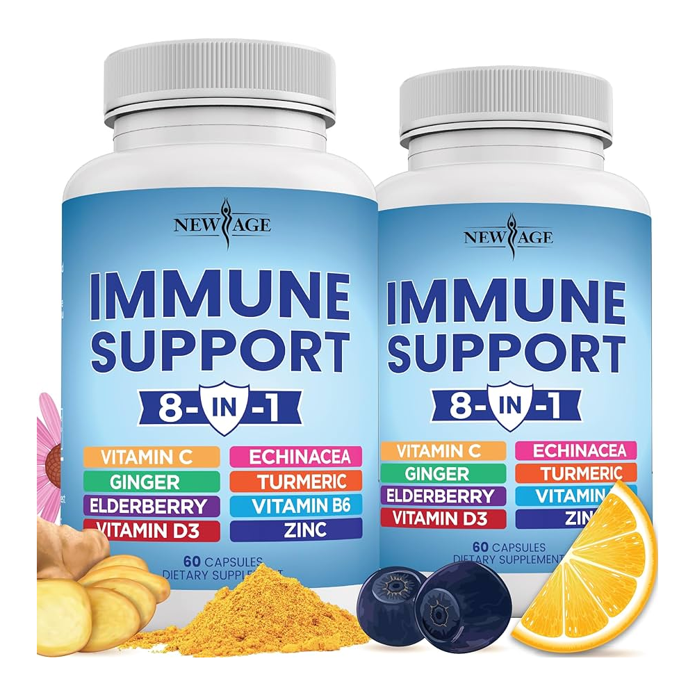 8 in 1 Immune Support Booster Supplement with Elderberry, Vitamin C and Zinc 50mg, Vitamin D 5000, Turmeric Curcumin &amp; Ginger, B6, Echinacea By NewAge