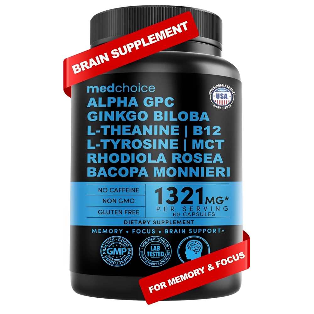 Med Choice Alpha Gpc &amp; Ginkgo – 1321mg per Serving – Nootropic Blend – 60 Capsules