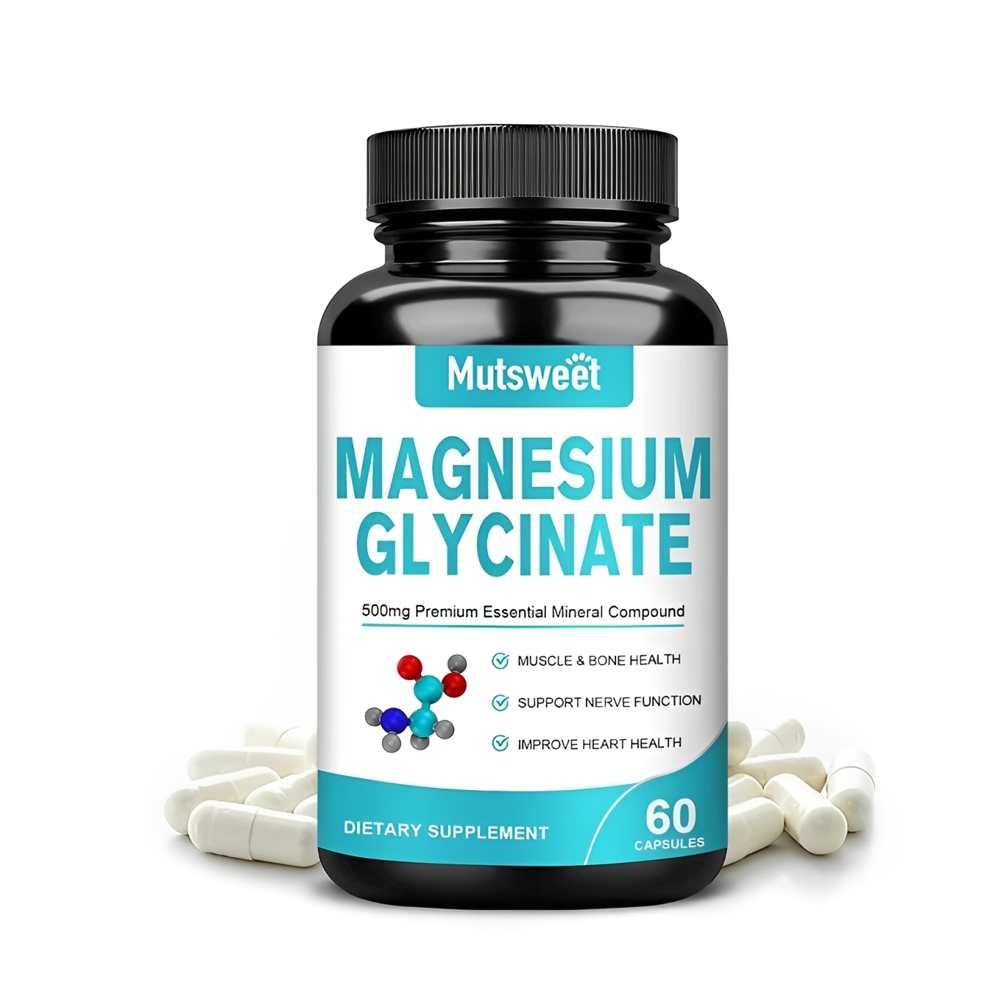Mutsweet Magnesium Glycinate 500mg – Premium Essential Mineral for Muscle, Bone &amp; Heart Health | 60 Capsules