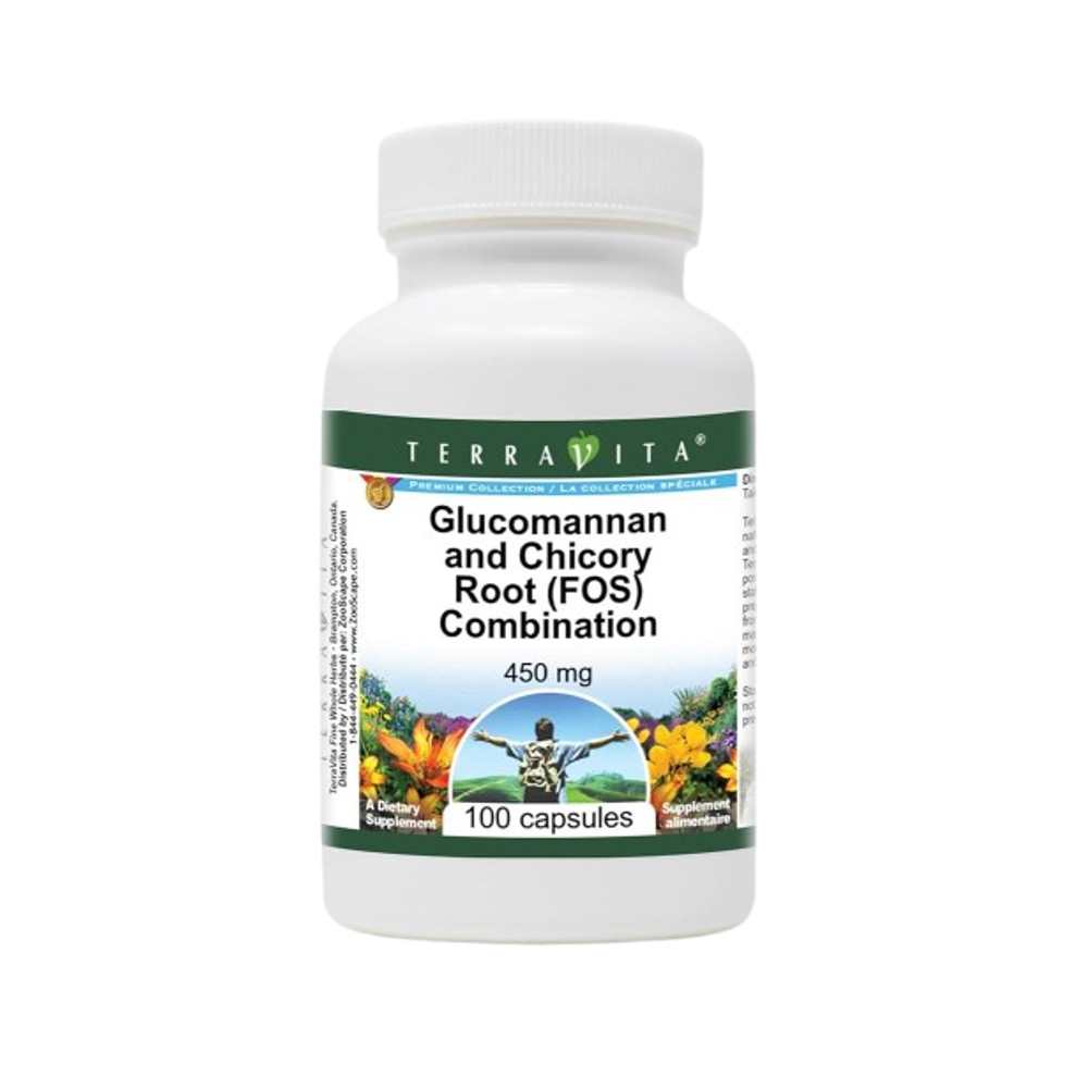 TerraVita OLA Collection Glucomannan &amp; Chicory Root (FOS) Combination – 450mg | 100 Capsules | Dietary Supplement