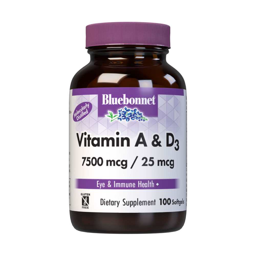 Bluebonnet Nutrition Vitamin a &amp; D3 7500 Mcg / 25 Mcg 100 Softgels