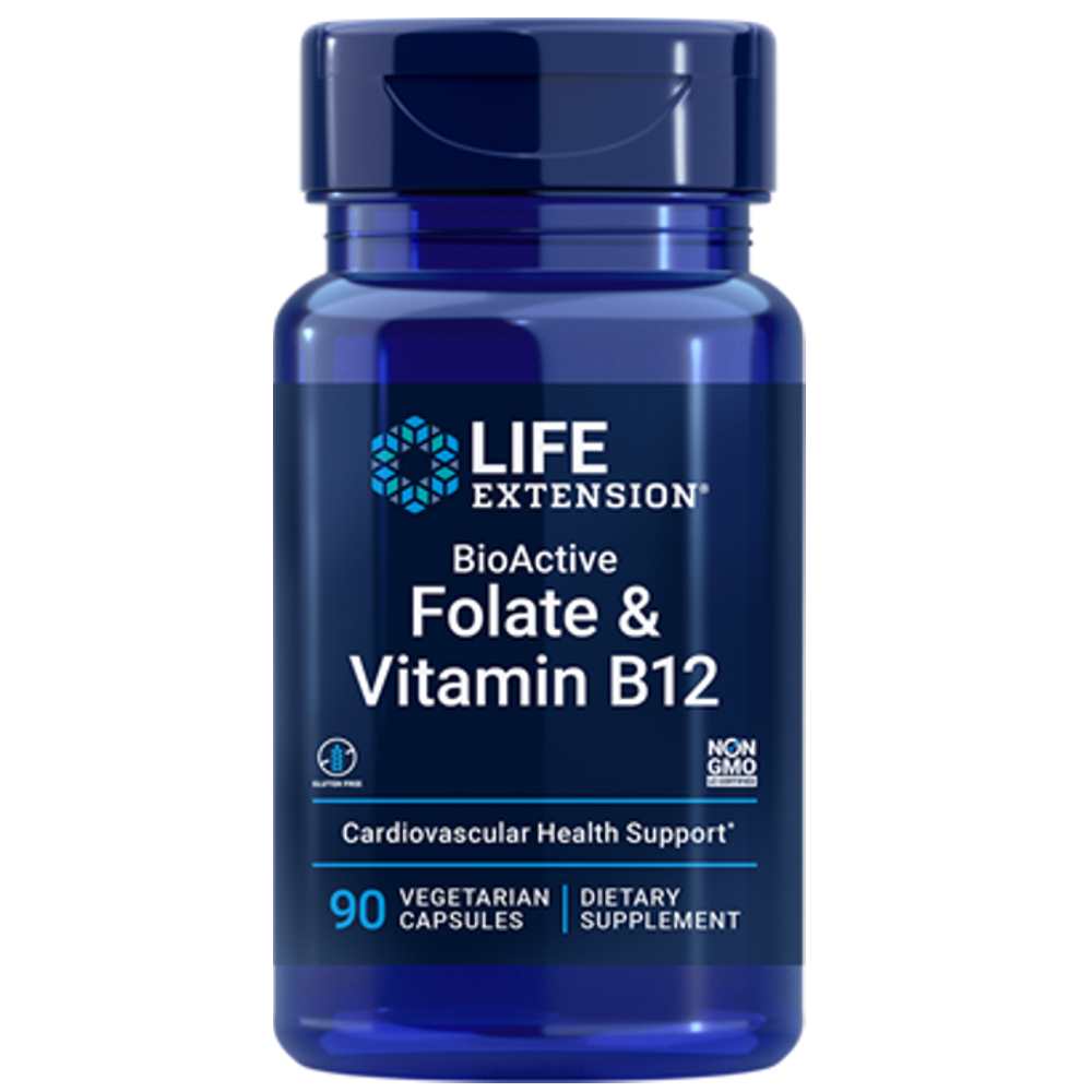Life Extension Bio Active Folate &amp; Vitamin B12 – 90 Vegetarian Capsules