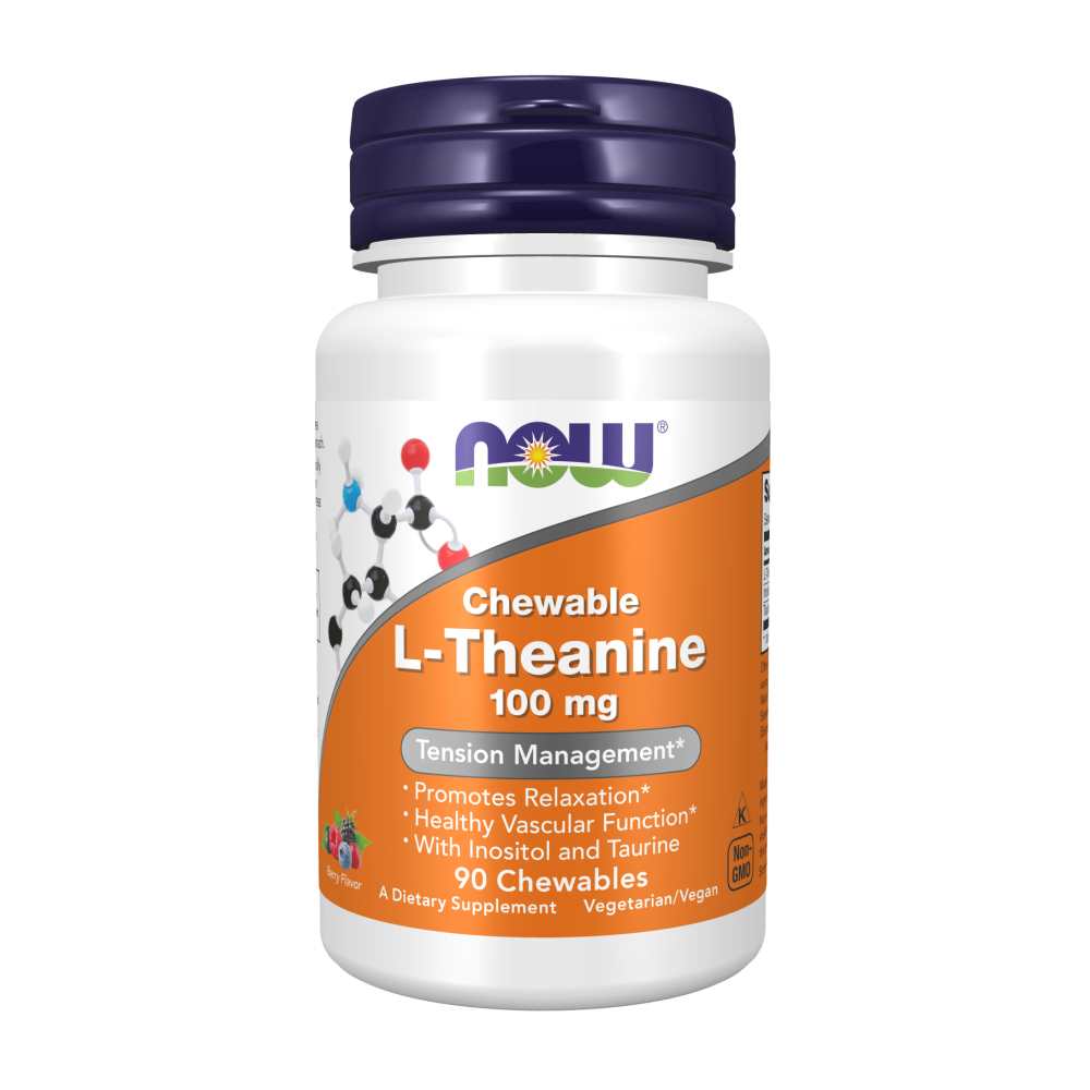 Now Foods Chewable L-Theanine 100mg – Stress &amp; Relaxation Support – 90 Tablets