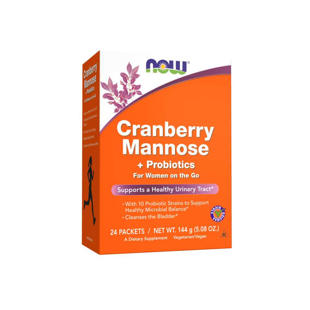 Now Foods Cranberry Mannose + Probiotics – Urinary Tract &amp; Microbial Balance Support with 10 Probiotic Strains – 24 Packets / 144 G – Vegan