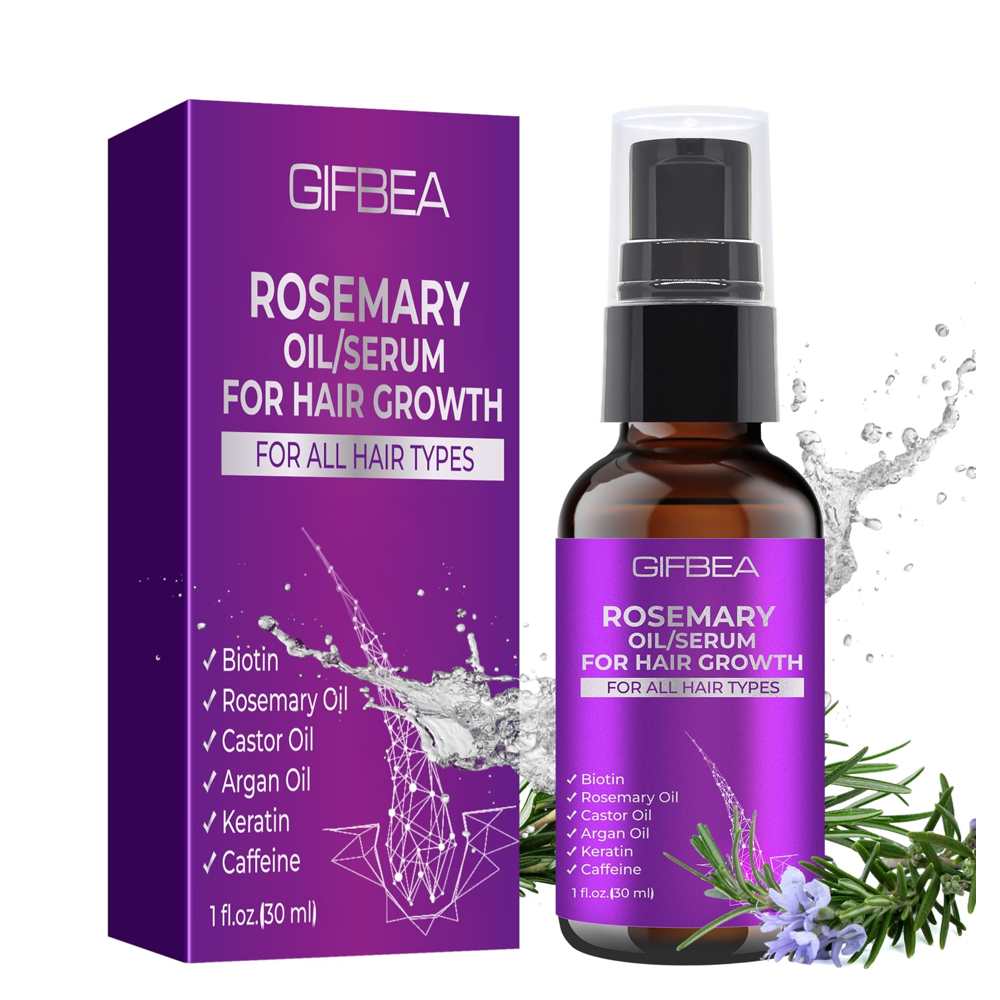 Gifbea Biotin Rosemary Oil Serum for Hair Growth – Hair Treatment for All Hair Types with Castor Oil, Argan Oil, Keratin &amp; Caffeine – 30ml