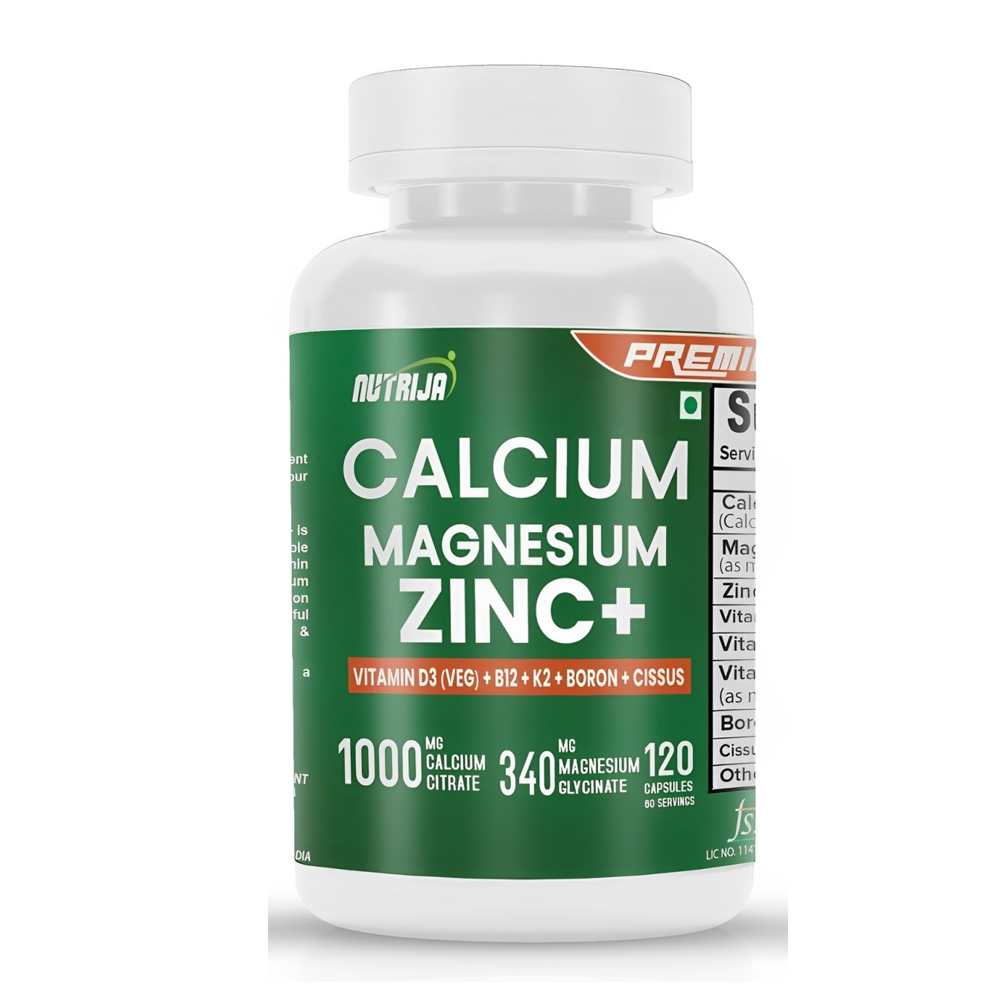 Nutrija Calcium Magnesium Zinc + D3, B12, K2, Boron &amp; Cissus – 120 Veg Capsules