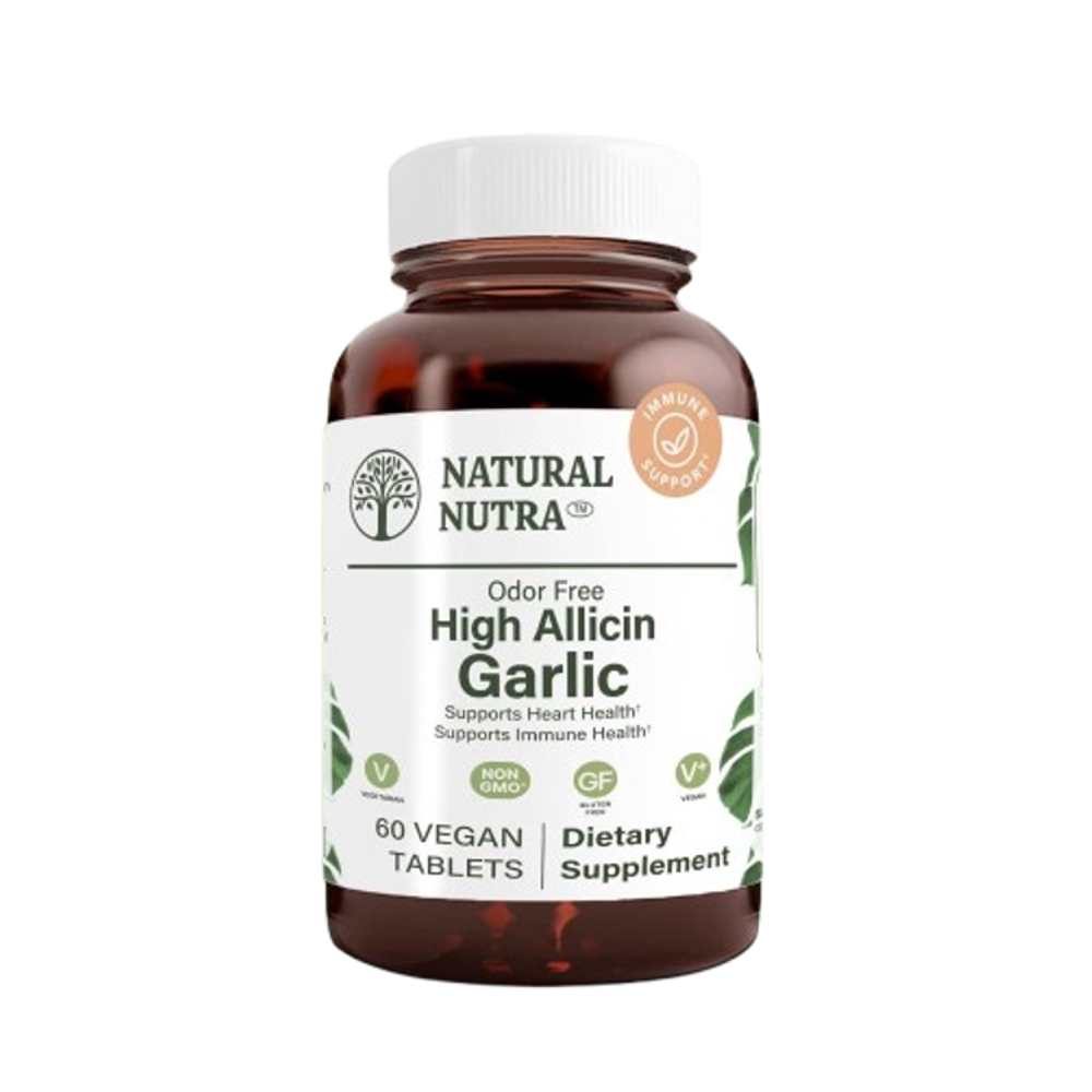 Natural Nutra Odor-Free High Allicin Garlic, 60 Vegan Tablets | Heart &amp; Immune Health Support Dietary Supplement