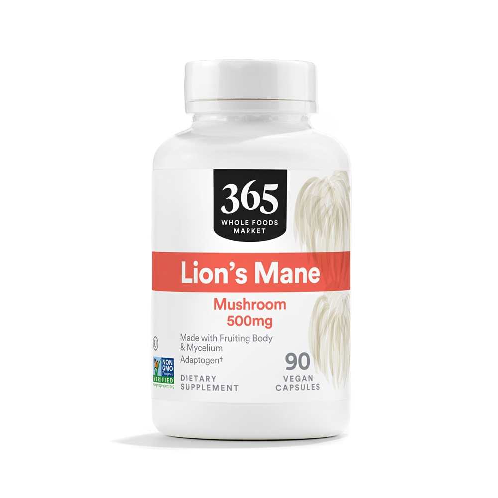 365 Whole Foods Market Lion’s Mane Mushroom 500mg – Adaptogenic Brain &amp; Nerve Support, 90 Vegan Capsules