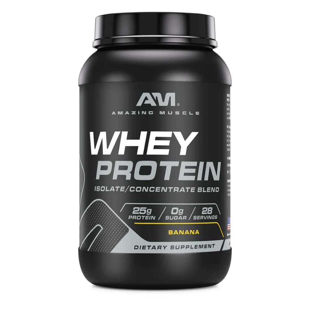 Amazing Muscle Whey Protein Isolate &amp; Concentrate Powder Banana Flavor