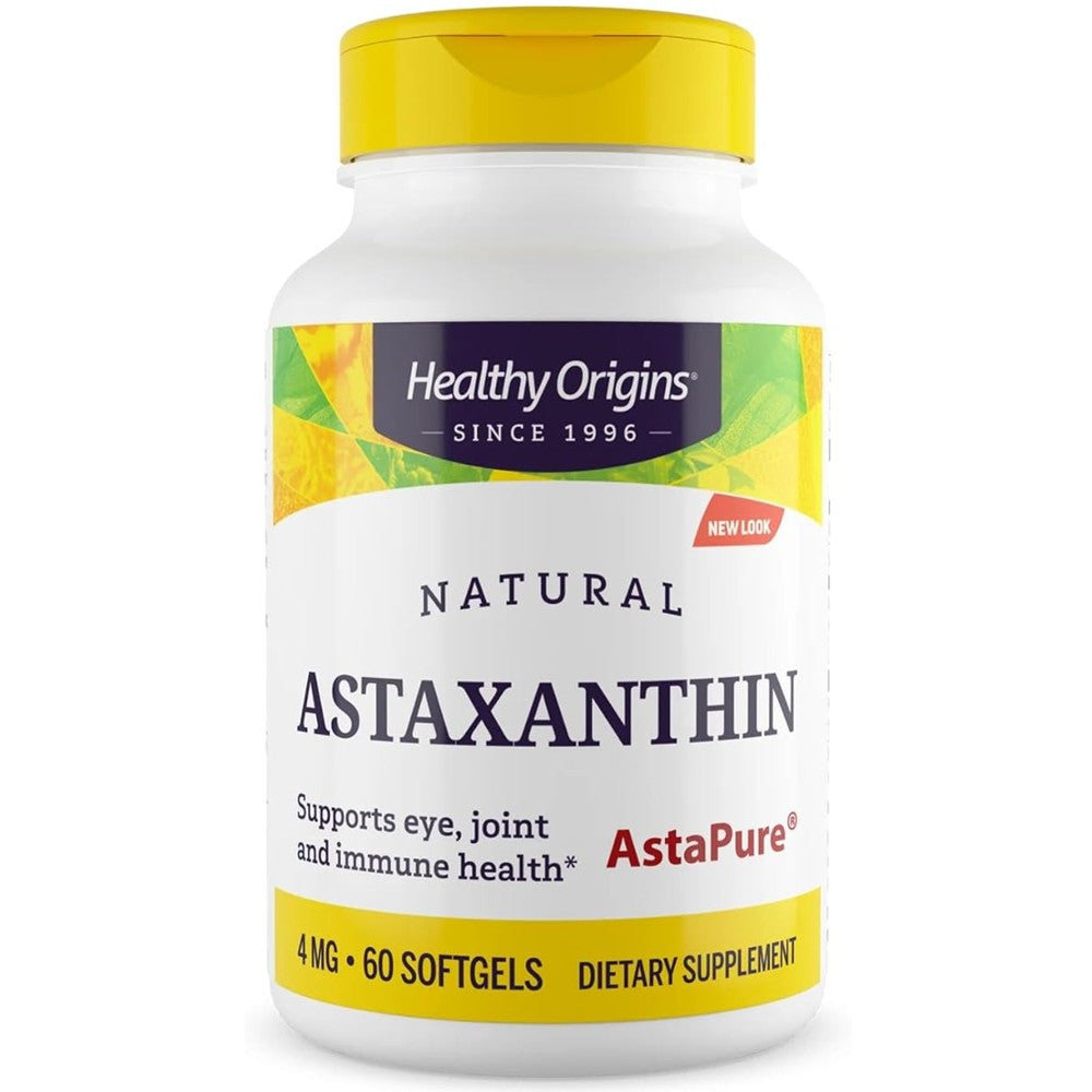 Healthy Origins Natural Astaxanthin 4mg - AstaPure® Antioxidant for Eye, Joint &amp; Immune Support
