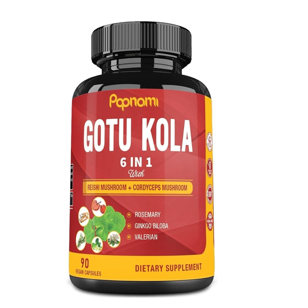 Popnomi 6-in-1 Brain &amp; Wellness Formula – Gotu Kola, Reishi, Cordyceps, Rosemary, Ginkgo &amp; Valerian