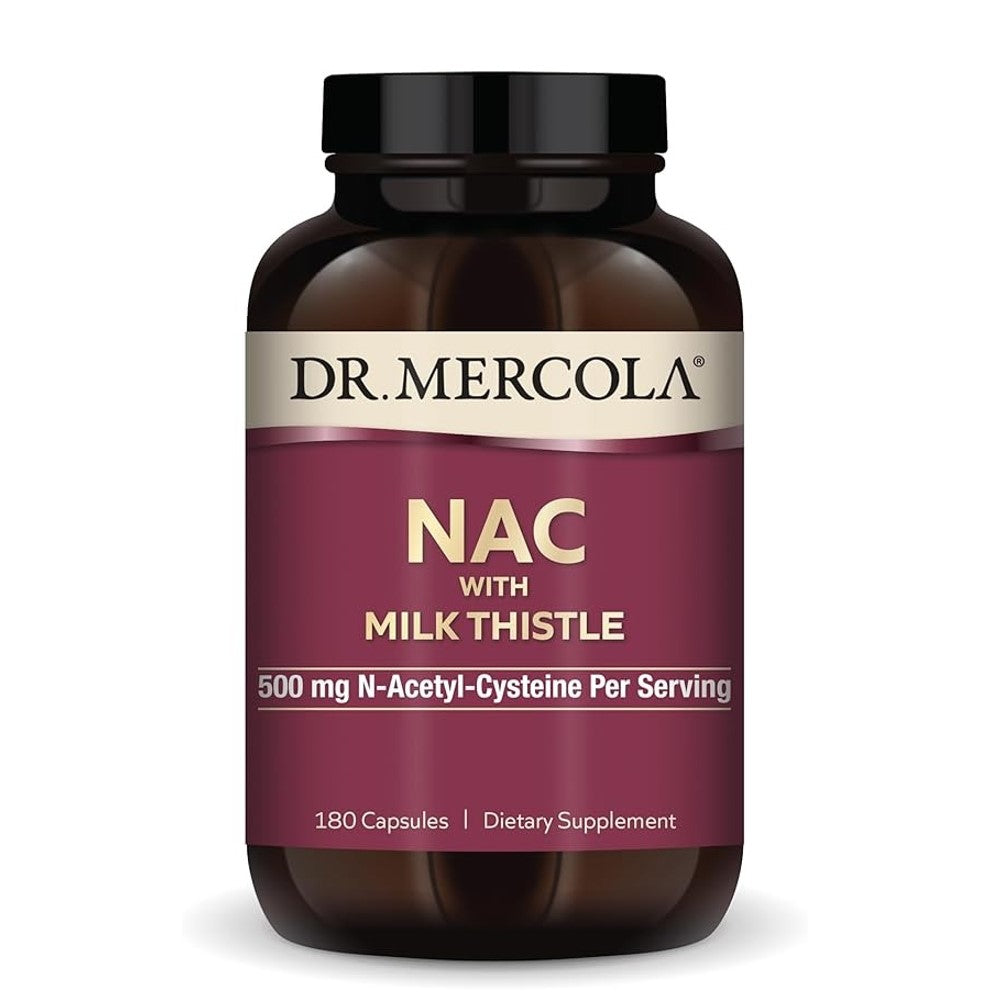 Dr. Mercola NAC with Milk Thistle – 500mg N-Acetyl-Cysteine | Liver &amp; Antioxidant Support | 180 Capsules