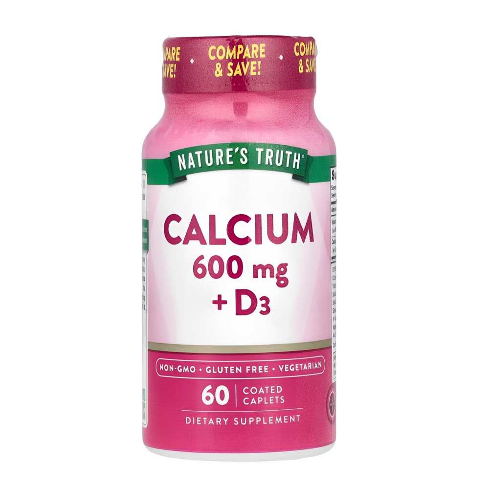 Nature's Truth Calcium 600mg + D3 – 60 Coated Caplets, Bone &amp; Immune Support