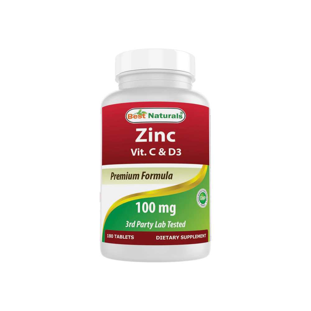 Best Naturals Zinc 100 mg with Vitamin C &amp; D3 180 Tablets