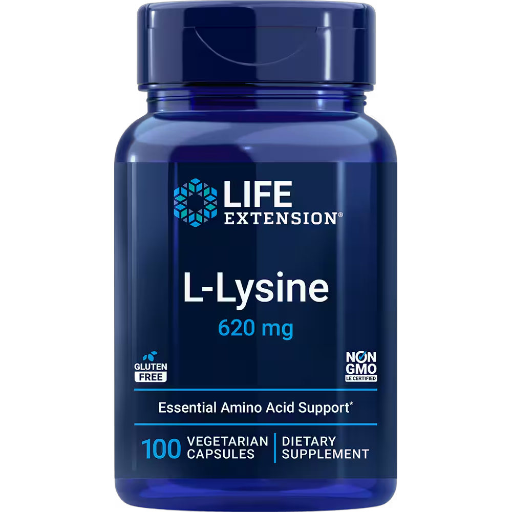 Life Extension L-Lysine 620MG - 100 Vegetarian Capsules | Essential Amino Acid Support | Non-GMO &amp; Gluten-Free