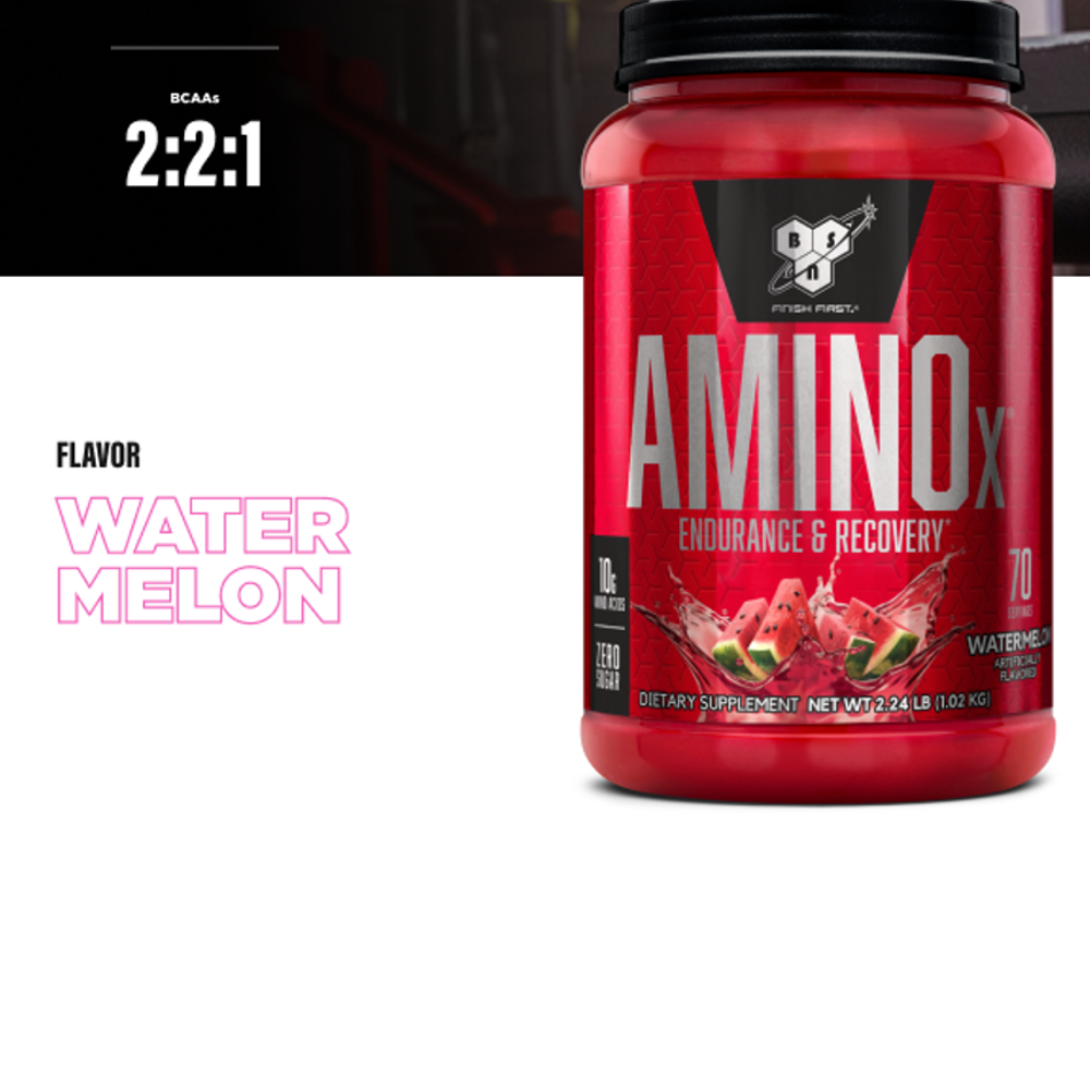 BSN AminoX – 2:2:1 BCAA &amp; EAA Blend | Watermelon Flavor | Endurance &amp; Muscle Recovery