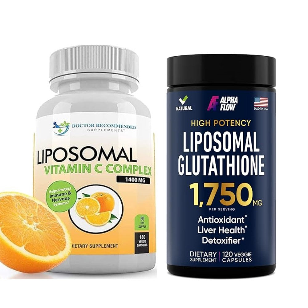 Doctor Recommended Supplements Alpha Flow Liposomal Vitamin C Complex 1400mg – Protects Immune &amp; Nervous System High Potency Liposomal Glutathione 1,750mg – Antioxidant &amp; Liver Health Detoxifier Dietary Supplements