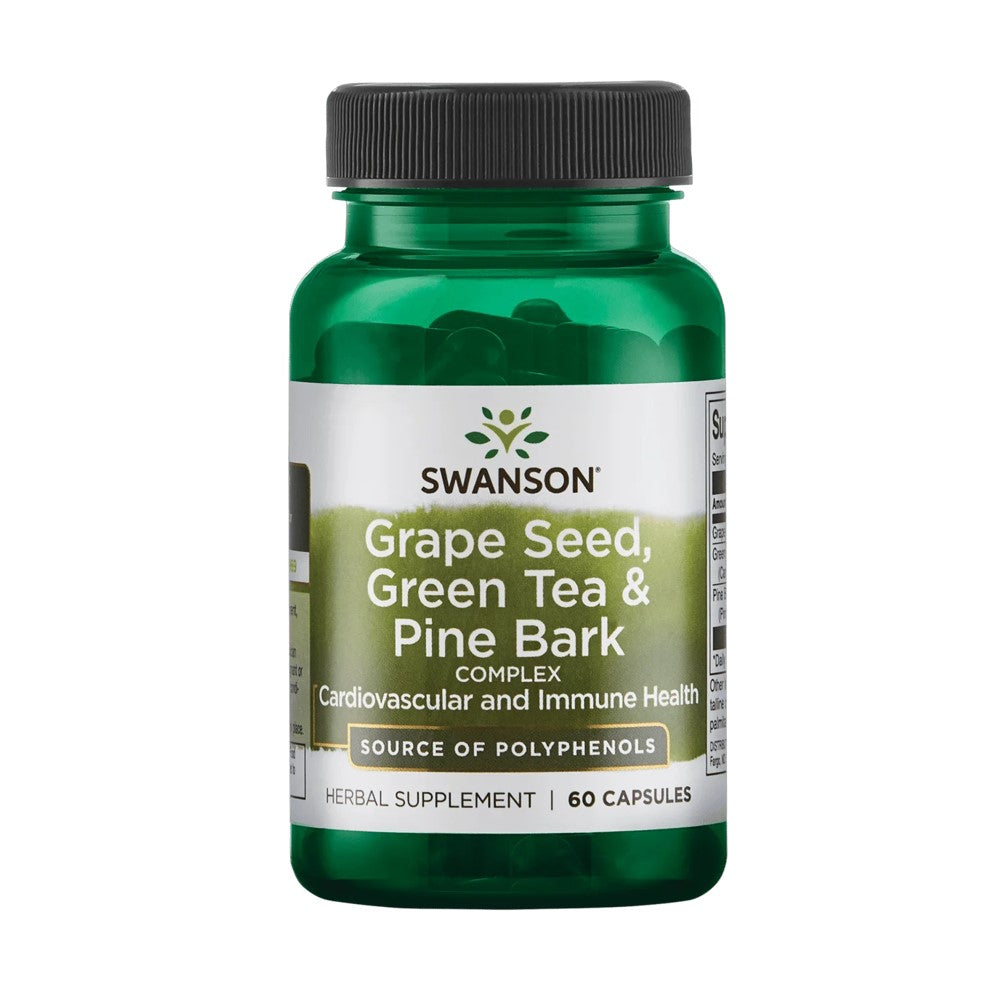 Swanson Grape Seed, Green Tea &amp; Pine Bark Complex – Cardiovascular &amp; Immune Health, Source of Polyphenols, Herbal Supplement, 60 Capsules