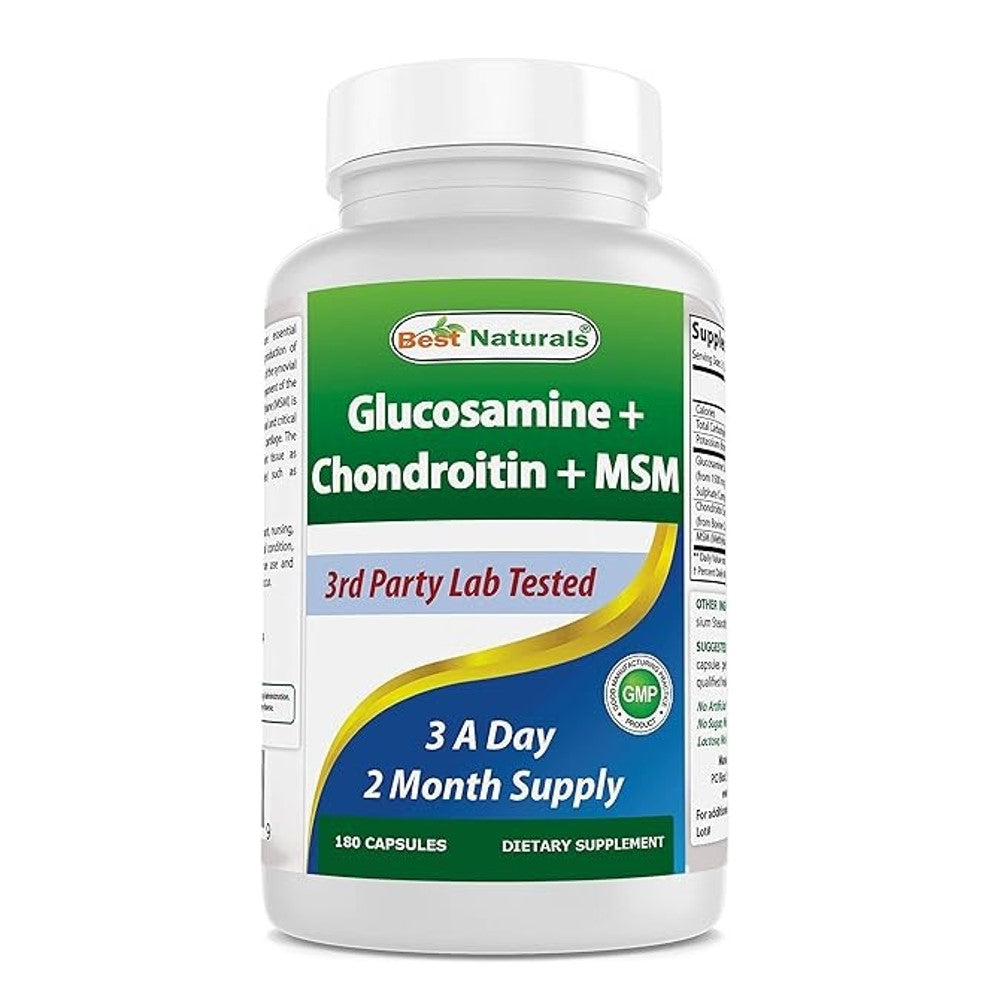 Best Naturals Glucosamine, Chondroitin &amp; MSM – Joint Support Formula 3rd Party Lab Tested | GMP Certified | 180 Capsules | 2-Month Supply | Take 3 Daily | Dietary Supplement
