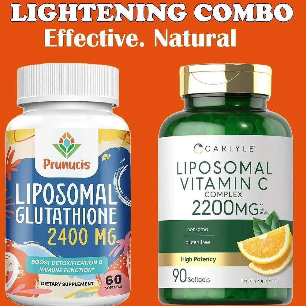 Lightening Combo – Prunucis Liposomal Glutathione 2400mg + Carlyle Liposomal Vitamin C Complex 2200mg Boost Detoxification, Immune Function &amp; Skin Health | High-Potency, Non-GMO, Gluten-Free | 60 + 90 Softgels | Dietary Supplements