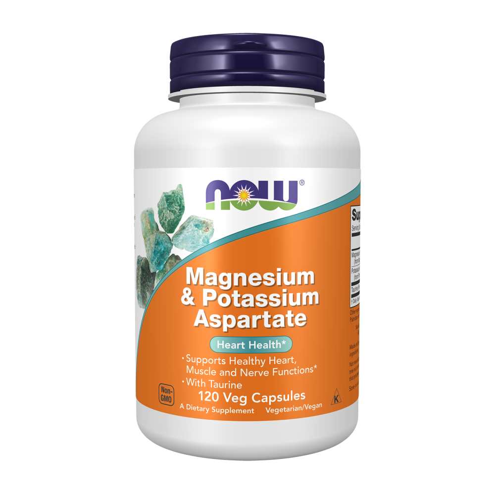 Now Foods Magnesium &amp; Potassium Aspartate with Taurine – Heart, Muscle &amp; Nerve Function Support – 120 Veg Capsules