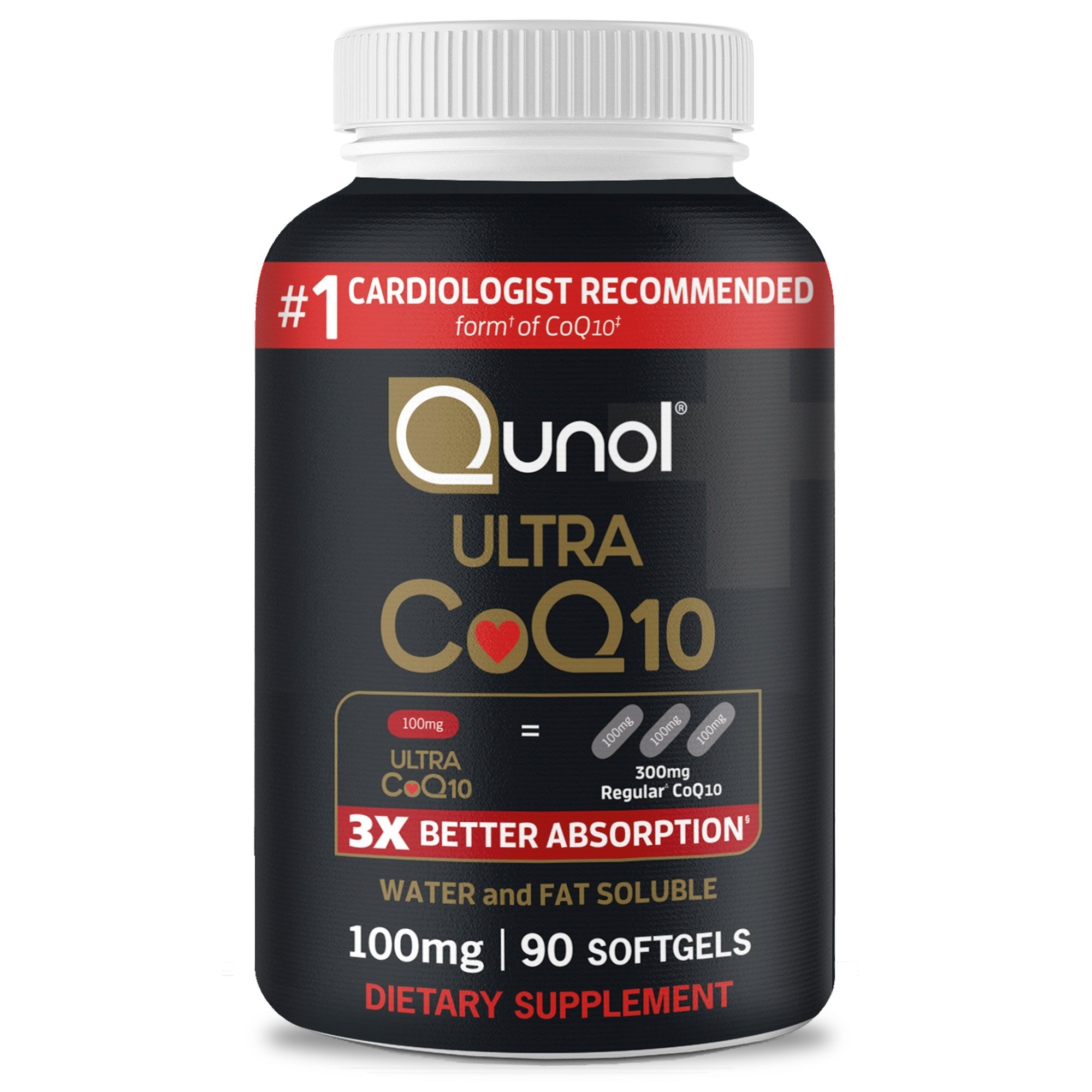 Qunol Ultra Co Q10 100mg #1 Cardiologist Recommended – 3 X Better Absorption Water &amp; Fat Soluble – 120 Softgels