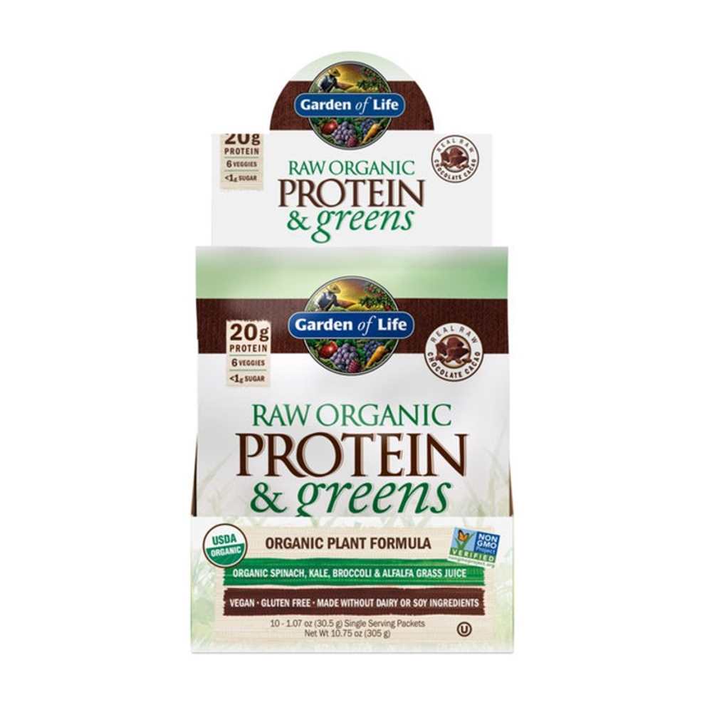 Garden of Life Raw Protein &amp; Greens Chocolate Cacao 10 Packets 1.07oz (31g) Powder