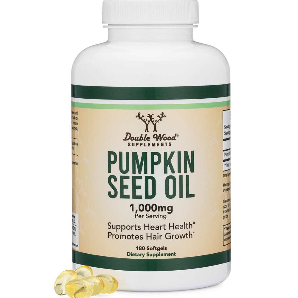 Double Wood Pumpkin Seed Oil – 1000mg Cold-Pressed Formula for Cardiovascular &amp; Hair Health | 180 Softgels