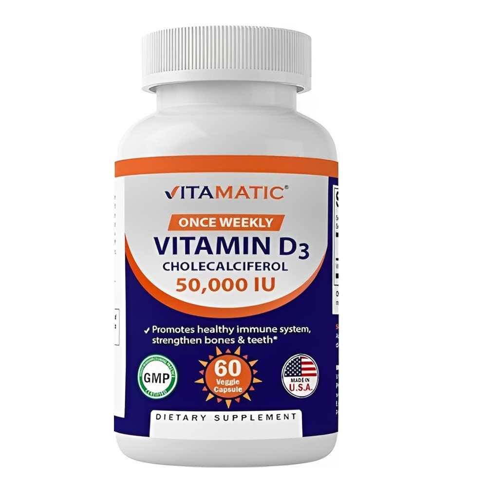 Vitamatic Vitamin D3 (Cholecalciferol) 50,000 IU – Immune, Bone &amp; Teeth Support – 60 Capsules