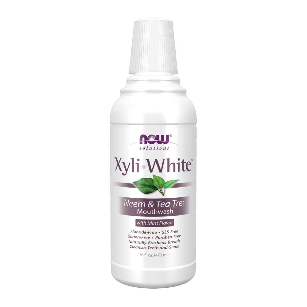 Now Foods Xyli White Neem &amp; Tea Tree Mouthwash – Mint Flavor – Fluoride-Free, Sls-Free – 16 Fl Oz (473 M L)
