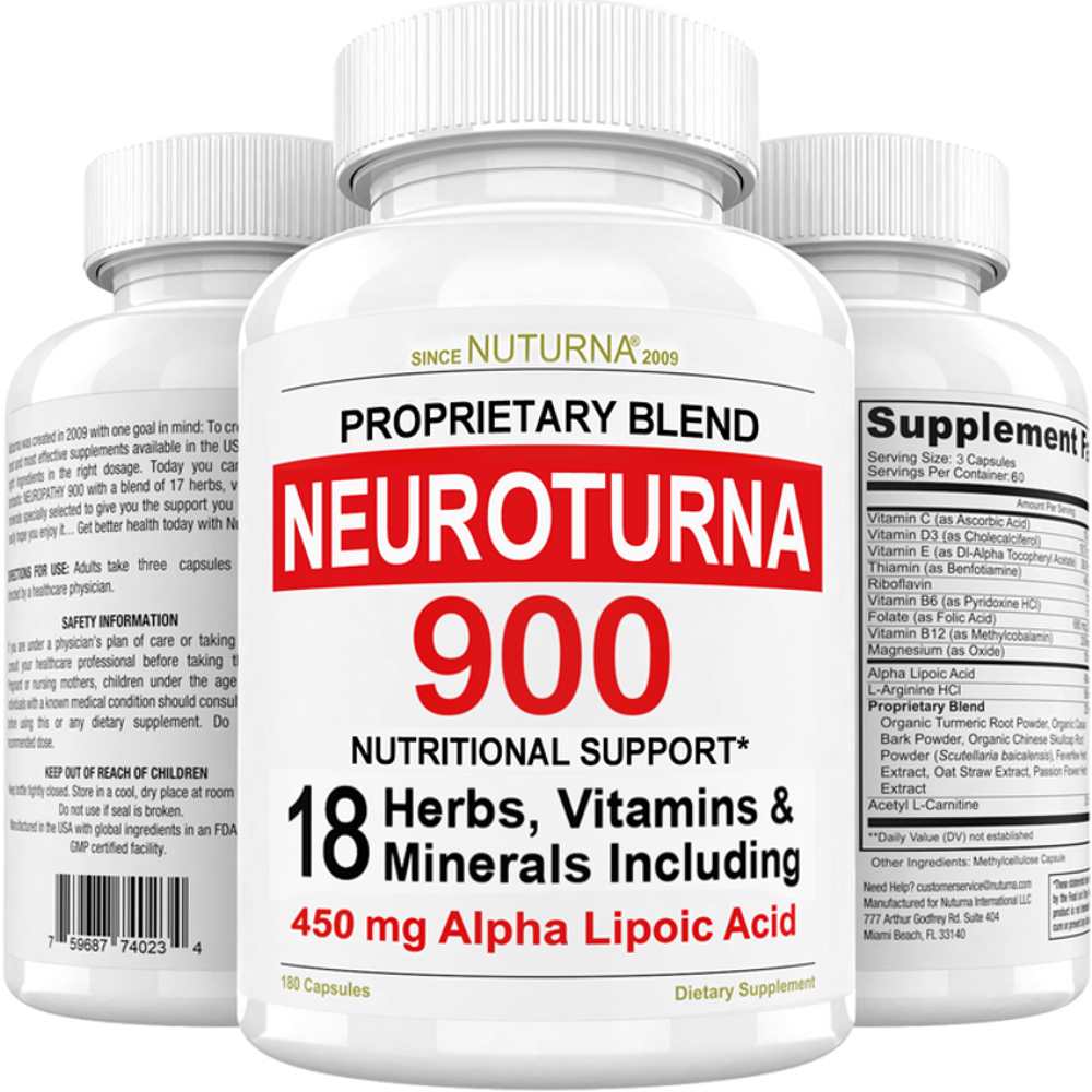 Nuturna Neuroturna 900 – 18-Ingredient Nerve &amp; Brain Support Formula with 450mg Alpha Lipoic Acid | 180 Capsules