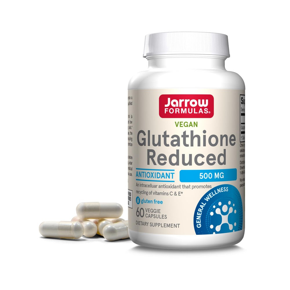 Jarrow Formulas Vegan Glutathione Reduced 500mg – Antioxidant &amp; Cellular Support | 60 Veggie Capsules