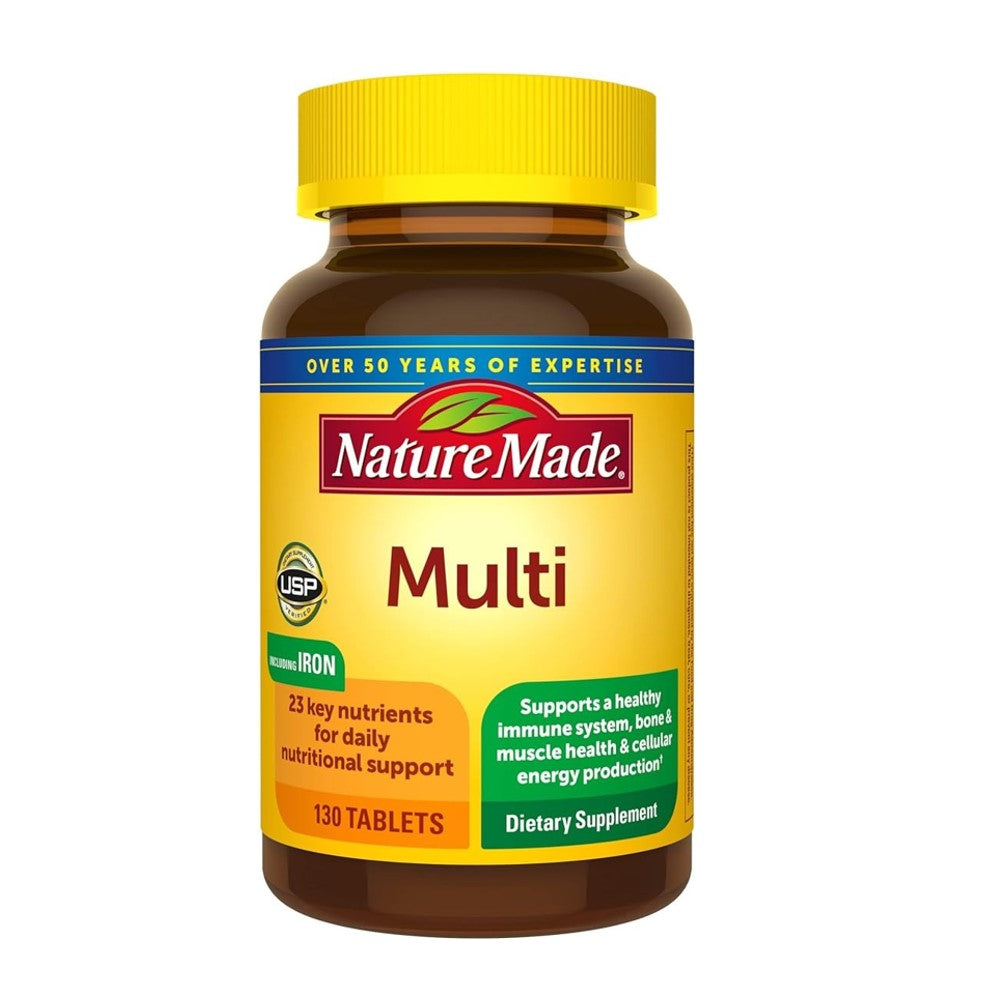 Nature Made Multi with Iron – Daily Nutritional Support for Immune, Bone, Muscle &amp; Energy Health 130 Tablets | Dietary Supplement | Over 50 Years of Expertise