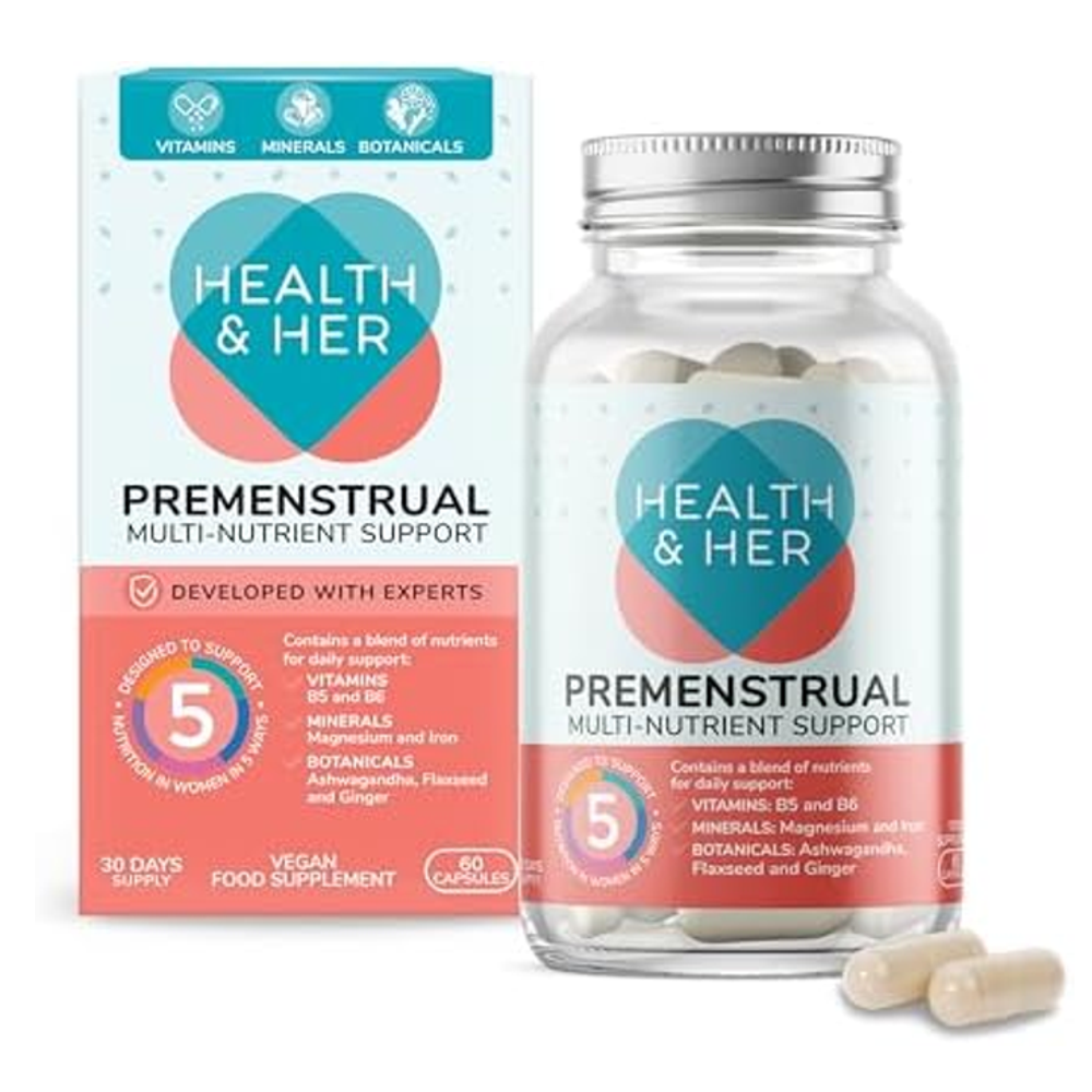 Health &amp; Her Premenstrual Multi-Nutrient Support - 60 Capsules | PMS Relief with Vitamins, Minerals &amp; Botanicals