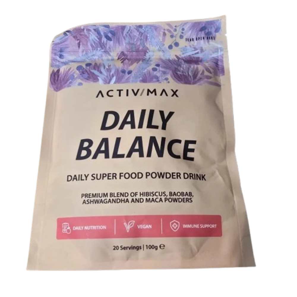 ActivMax Daily Balance Superfood Powder – Hibiscus, Baobab, Ashwagandha &amp; Maca | Vegan &amp; Immune Support | 100g