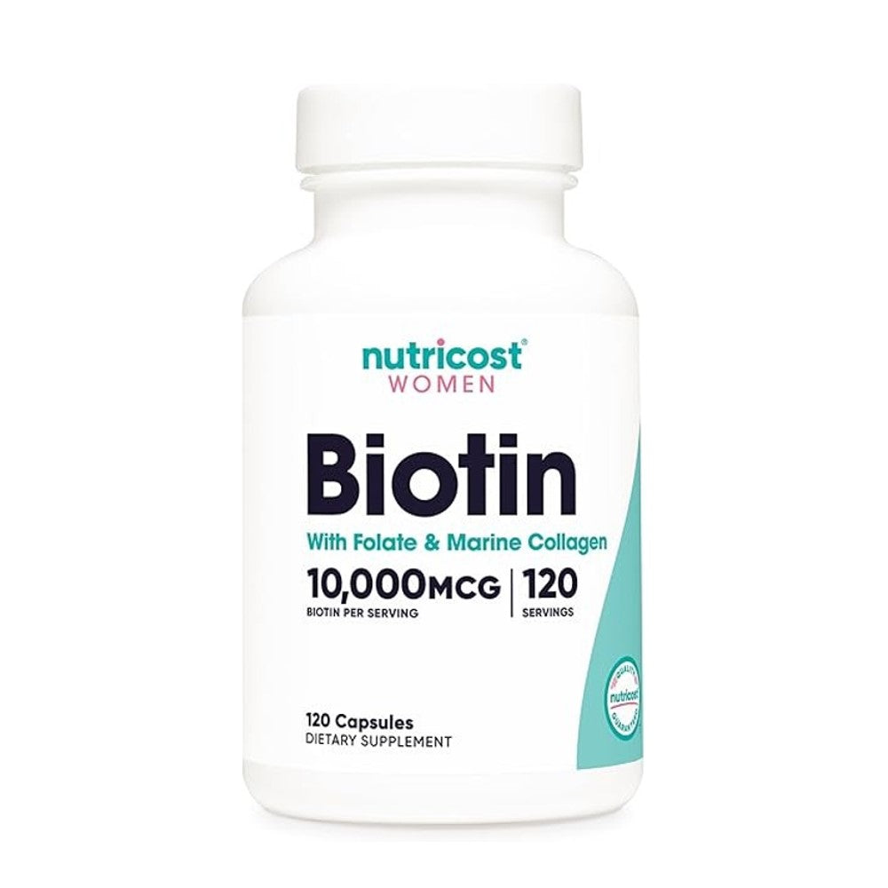 Nutricost Women’s Biotin with Folate &amp; Collagen – 10,000mcg per Serving Supports Hair, Skin, Nails &amp; Overall Wellness | 120 Capsules | Dietary Supplement