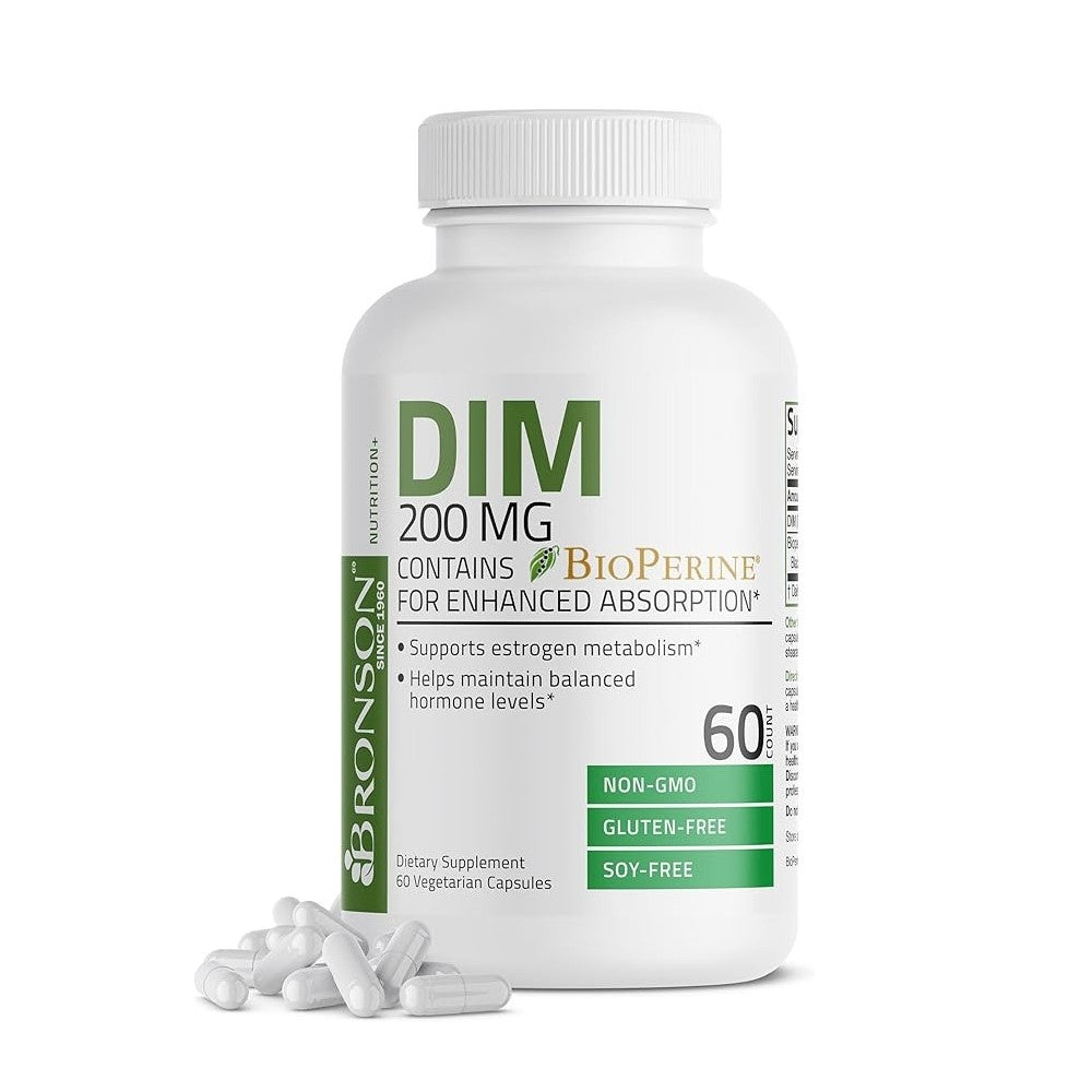 Bronson DIM 200mg with BioPerine – Supports Estrogen Metabolism &amp; Hormone Balance Non-GMO, Gluten-Free, Soy-Free | 60 Vegetarian Capsules | Dietary Supplement