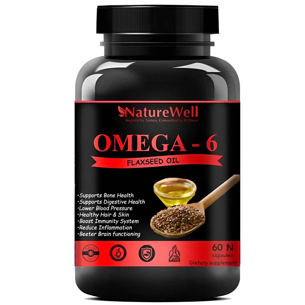 Nature Well Omega-6 Flaxseed Oil – Bone, Heart &amp; Brain Health Support, 60 Capsules