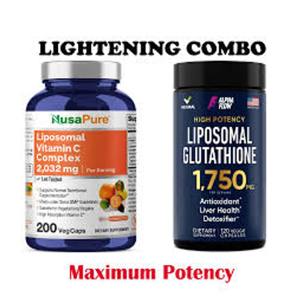 Alpha Flow Glutathione + Vitamin C Complex – High Potency Antioxidant &amp; Detox Support | 1750mg Glutathione | 2032mg Liposomal C | 120+200 Veg Caps