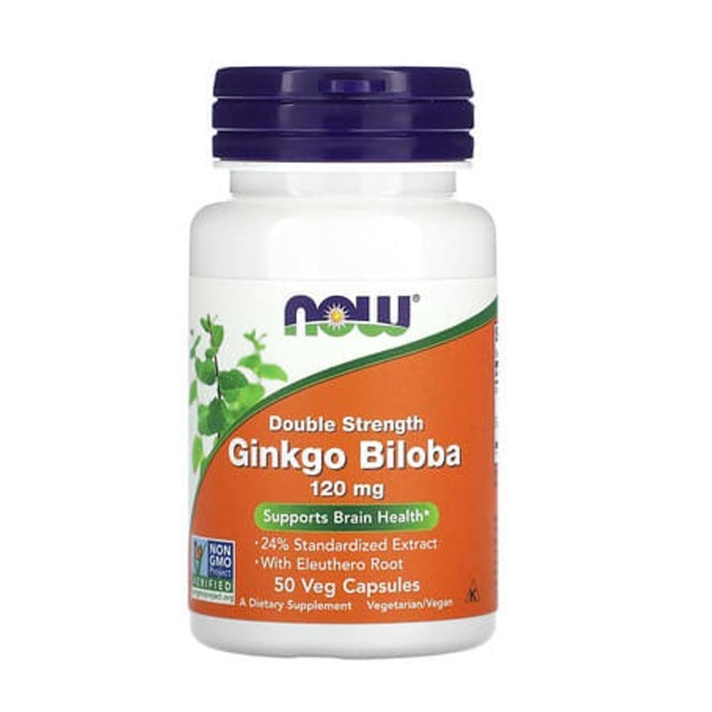 Now Foods Double Strength Ginkgo Biloba 120mg – Brain Health &amp; Cognitive Support with Eleuthero Root | 50 Veg Capsules