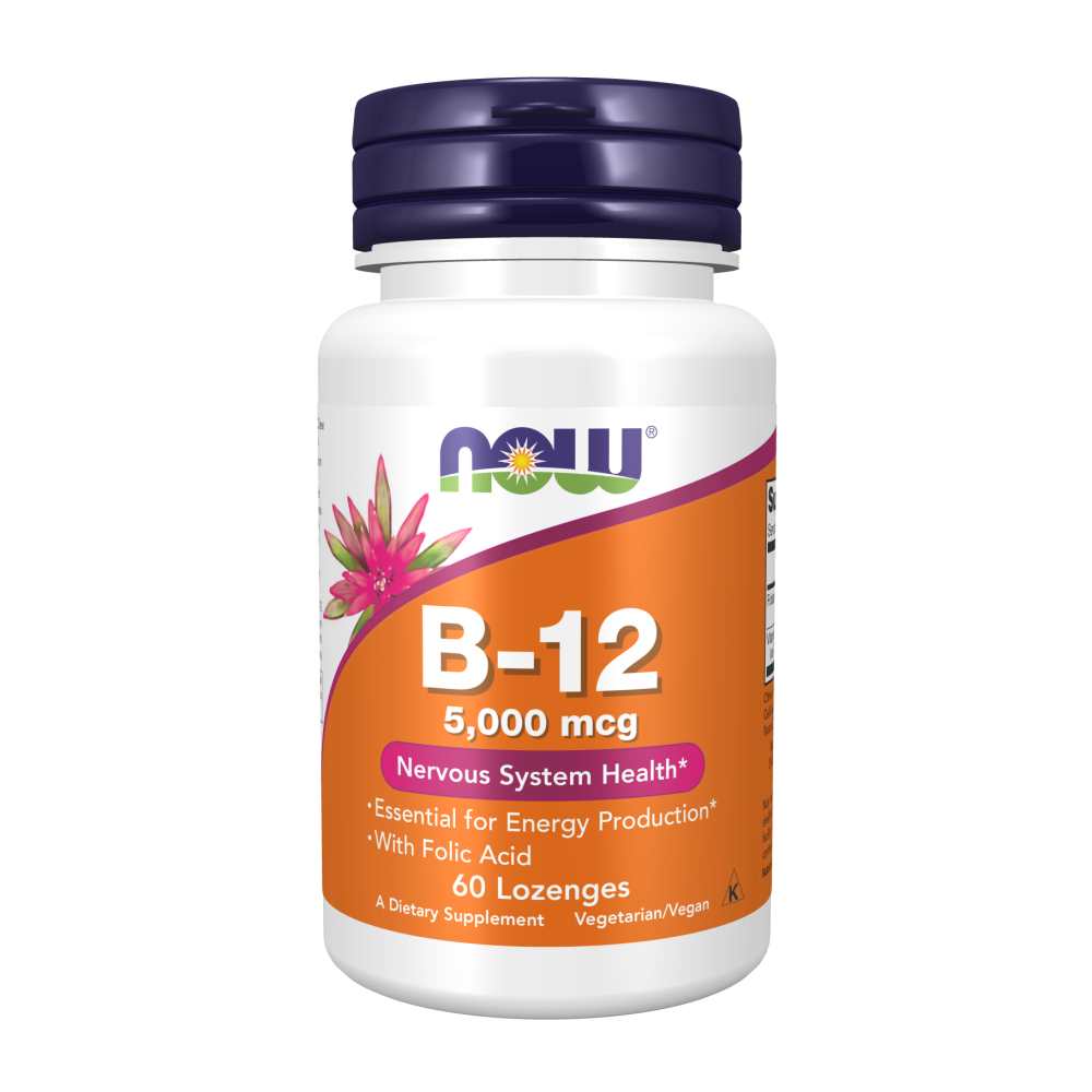 Now Foods B-12 5000 Mcg with Folic Acid – Energy &amp; Nerve Support – 60 Lozenges
