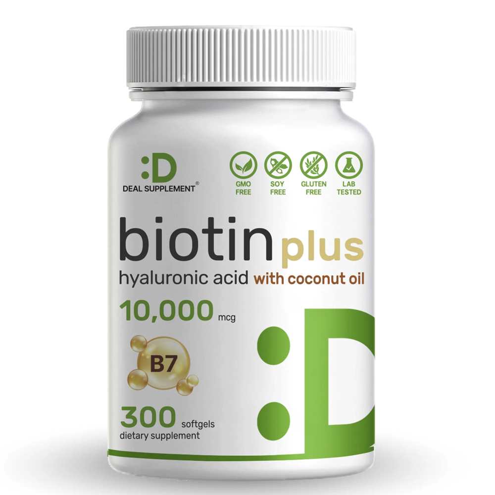 Deal Supplement Biotin Pius 10,000mcg &amp; Hyaluronic Acid 25mg – 300 Softgels